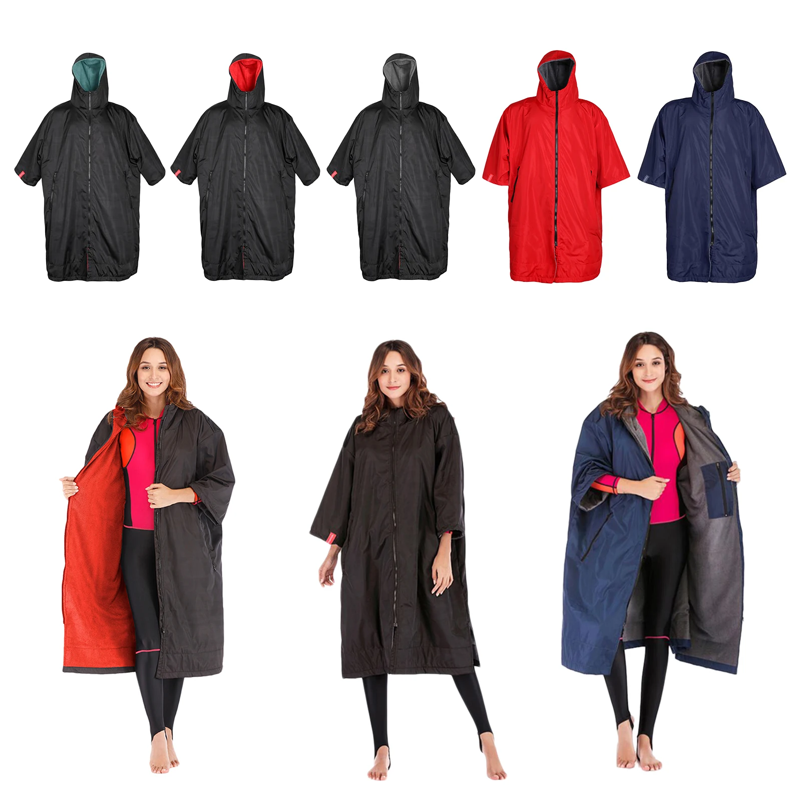 Zipper Surf Changing Robe Swimming Warm Coat Jacket Cloak Outwear Poncho 