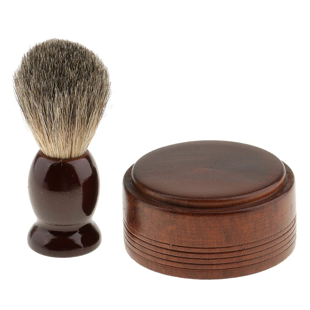 Vintage Mens Shaving Cream Bowl with Wooden Brush for Face Hair Cleaning Durable