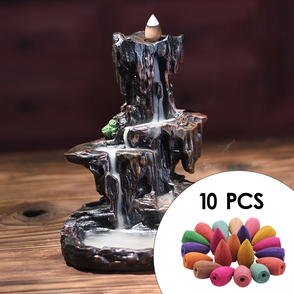 10pc Waterfall  Backflow Incense Cones Mixed Colorful Incense Cone Air Freshener for Meditation Home Bedroom Yoga SPA Relaxation