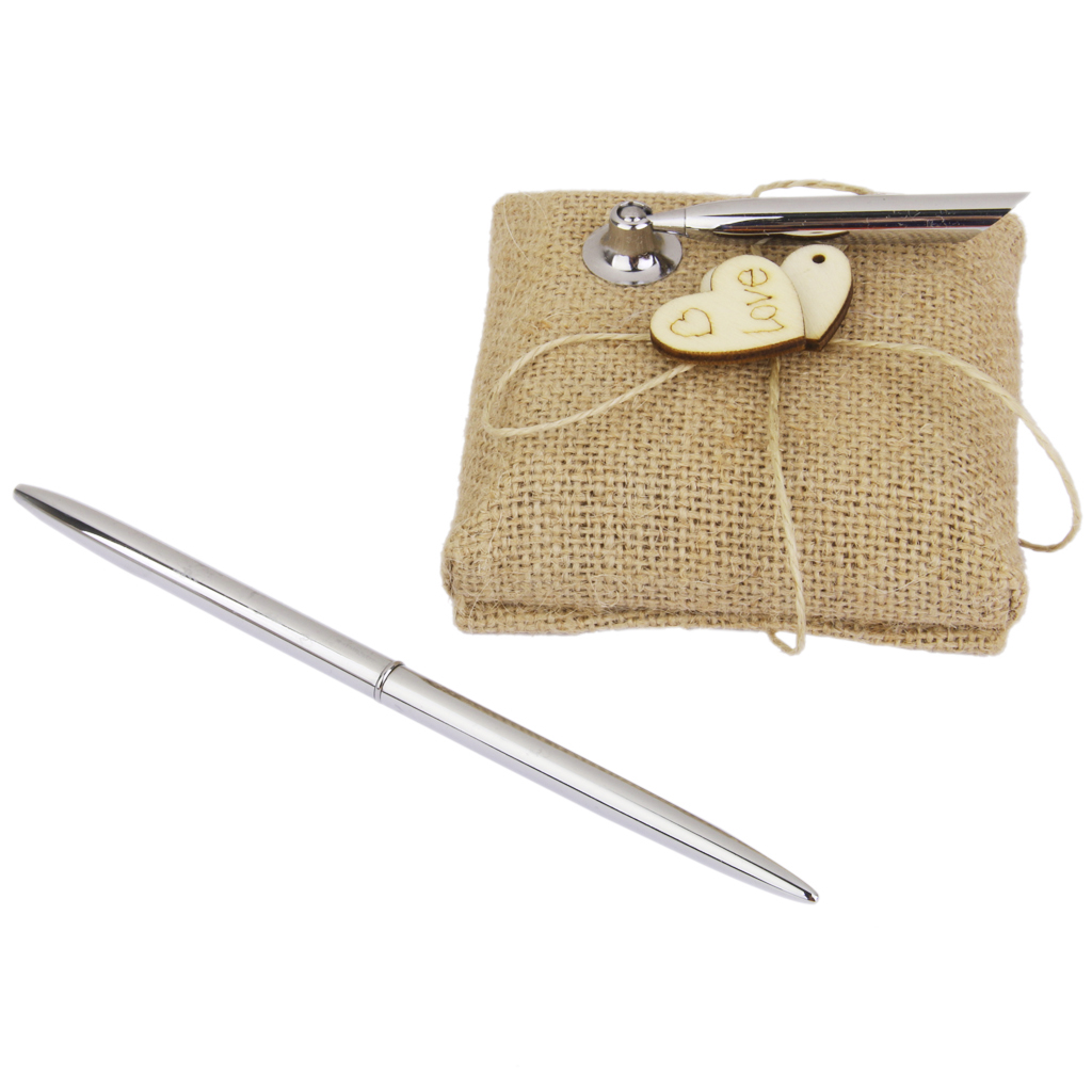 Pen with Jute Holder And Wooden Heart Wedding Reception Decoration