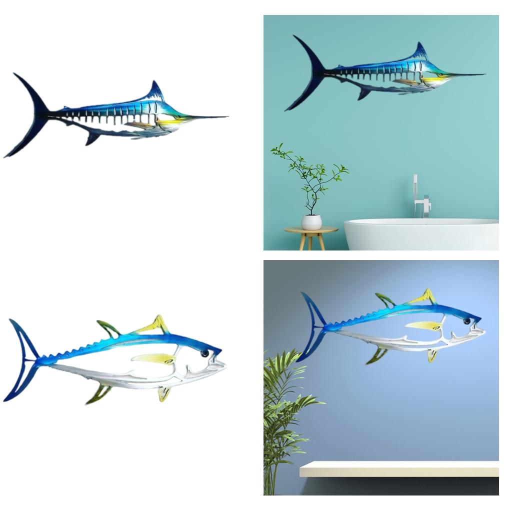 2x Coastal Large Metal Shark Wall Art Decor Outdoor Hanging Wall Sculpture