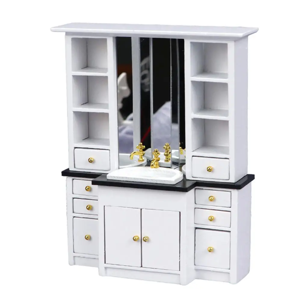 1:12 Miniature Washbasin Wood Bathroom Cabinet Furniture Decoration for