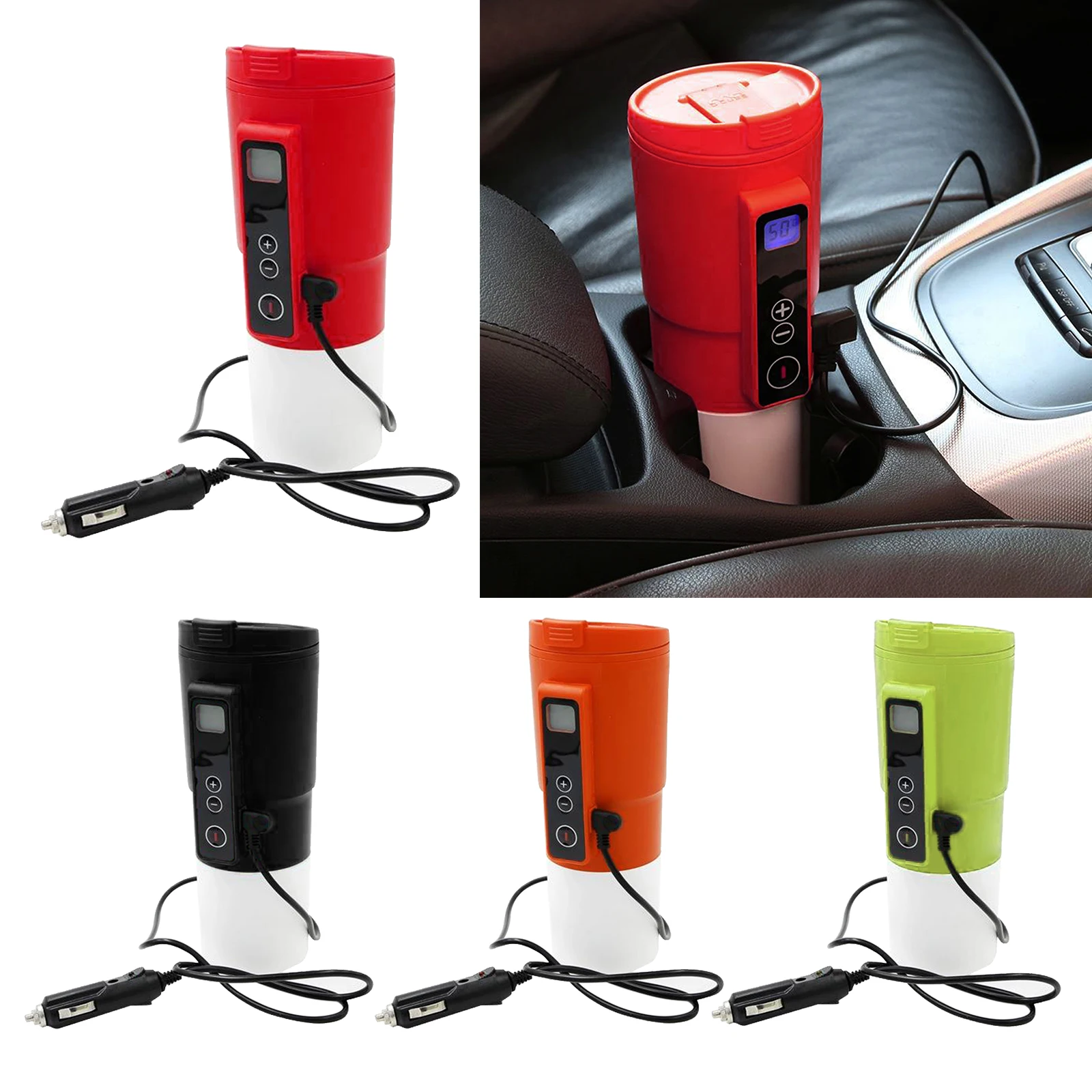 500ml 12V Smart Auto Electric Heating Travel Coffee Mug for Car Temperature Control LCD Display Easily Washing
