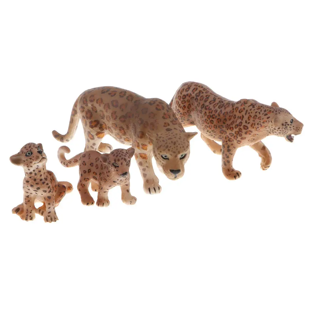 4pcs Jungle Leopard Model Toy Office Decor Child Gift Collection for Age 3+