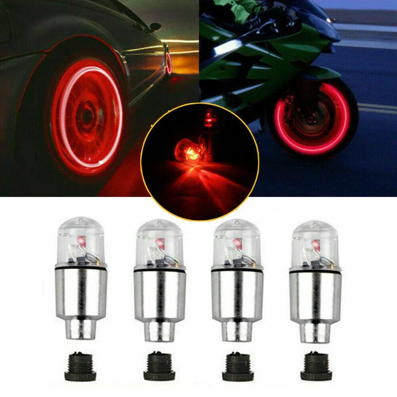 YOUNGFLY 2Pcs LED Tire Valve Stem Caps Neon Light Auto Accessories for Bike Bicycle Auto Vehicle Red 