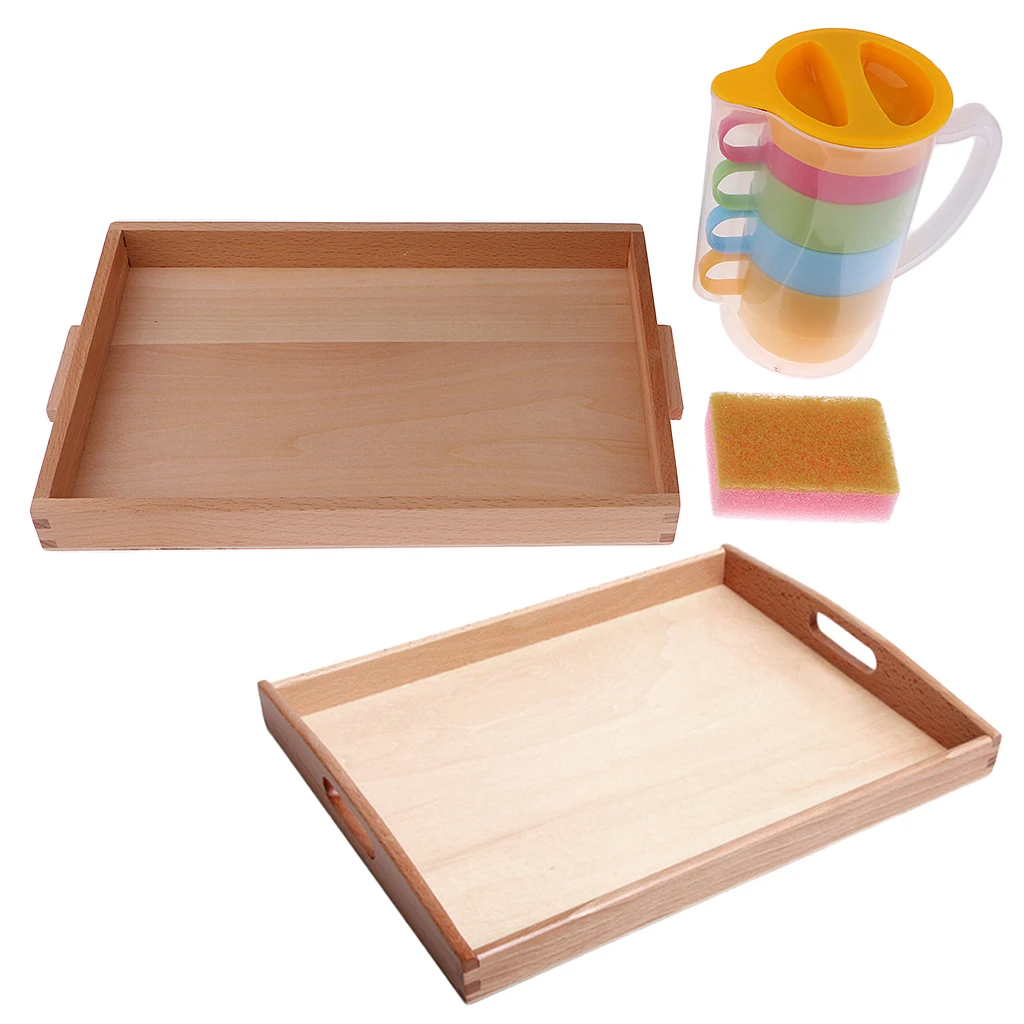 Montessori Basic Pouring Kit Pitcher+Cups+Sponge+Tray Toy Gift for Children
