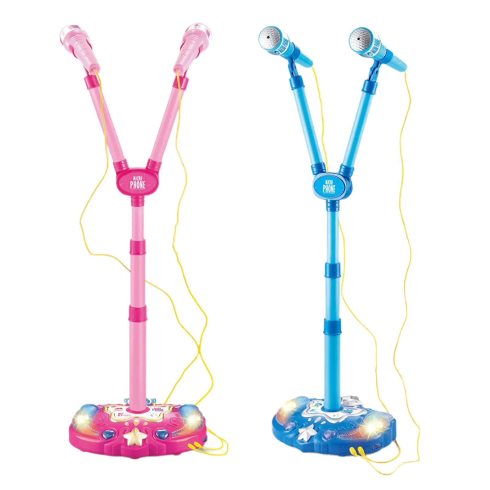 Double Microphone With Light Gift Girls Sound Early Education Music Instrument Learning Wired Karaoke Toy Adjustable Stand Gifts