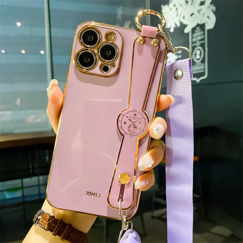 Shoulder Strap Wristband Holder Case for iPhone 13 12 11 12 Pro XR XS Max X 7 8 Plus 6 SE 2 Camera Protect Electroplated Cover apple 13 pro max case