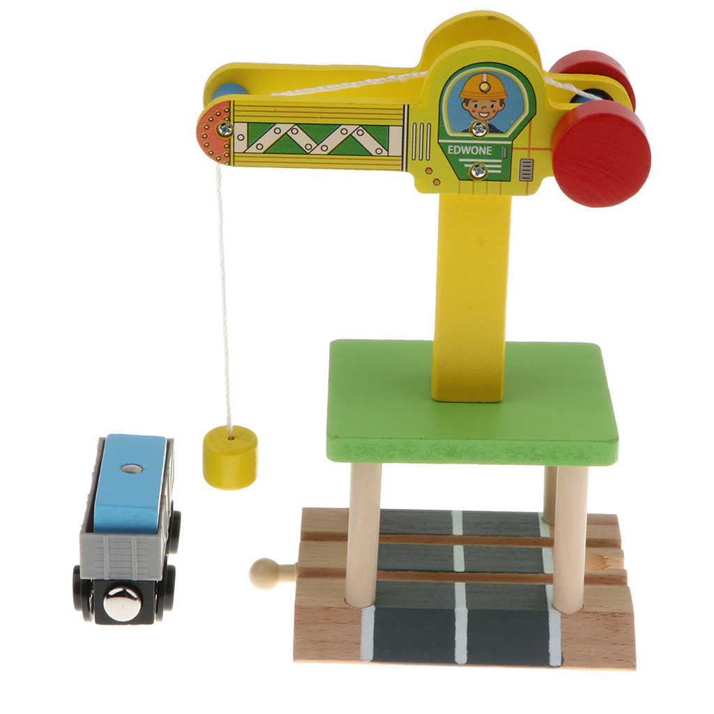 Wooden Rail Crane & Freight Wagon for Wooden Railway Building Replacement Set,