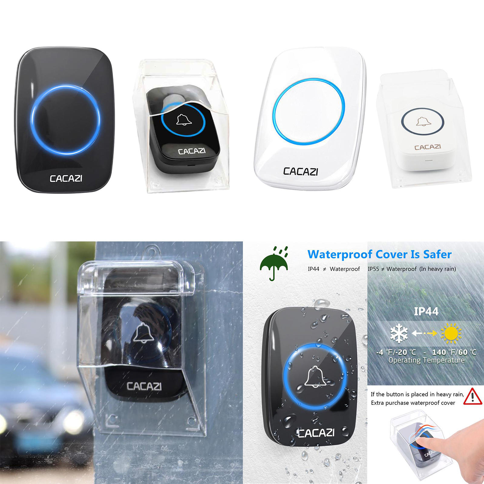 Wireless Doorbell, A10 Waterproof Door Chime Kit with, 5 Volume Levels 60 Chimes 300M Range for Home Office Apartments UK plug