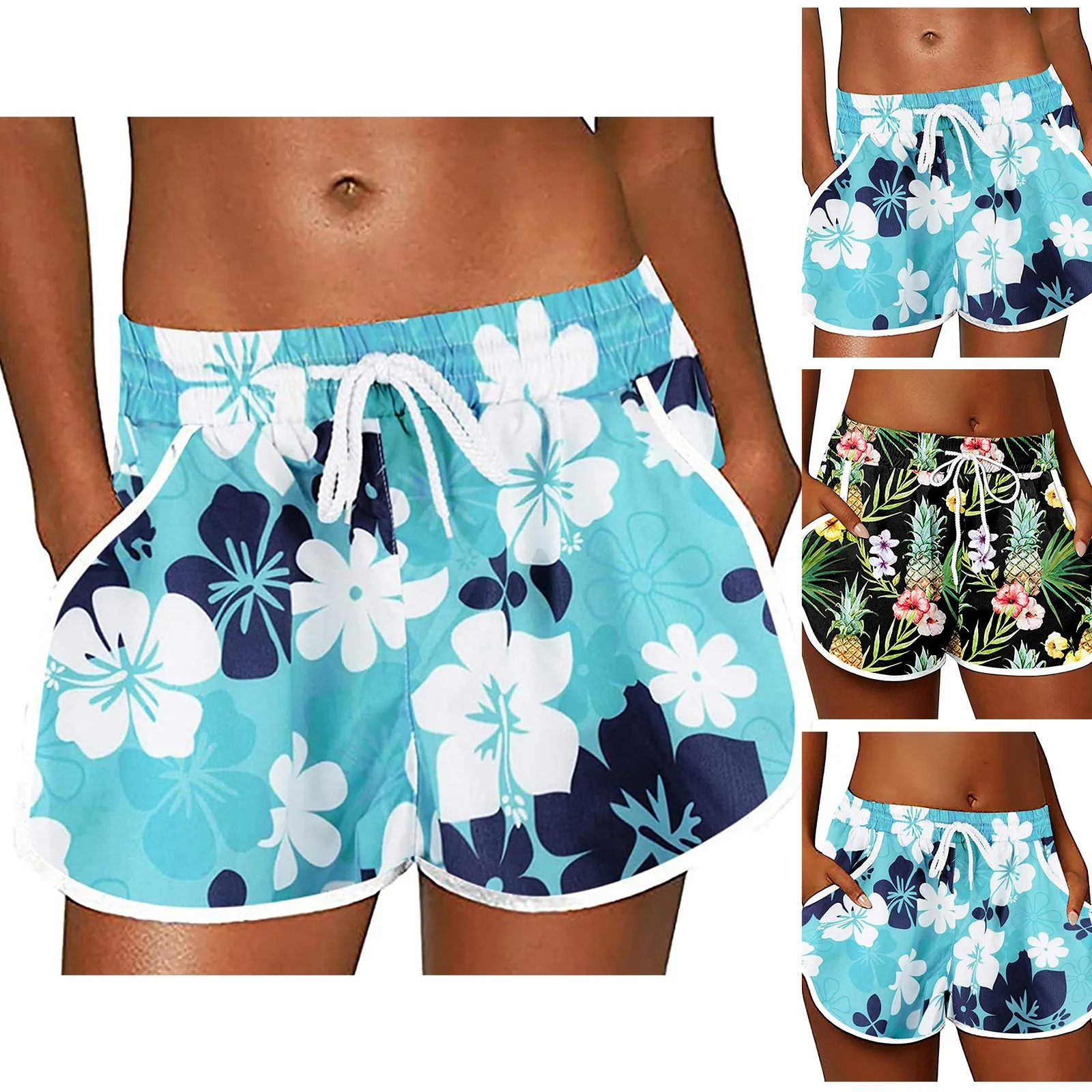 Floerns Womens Flower Print Hot Summer Casual Beach Pockets Shorts 