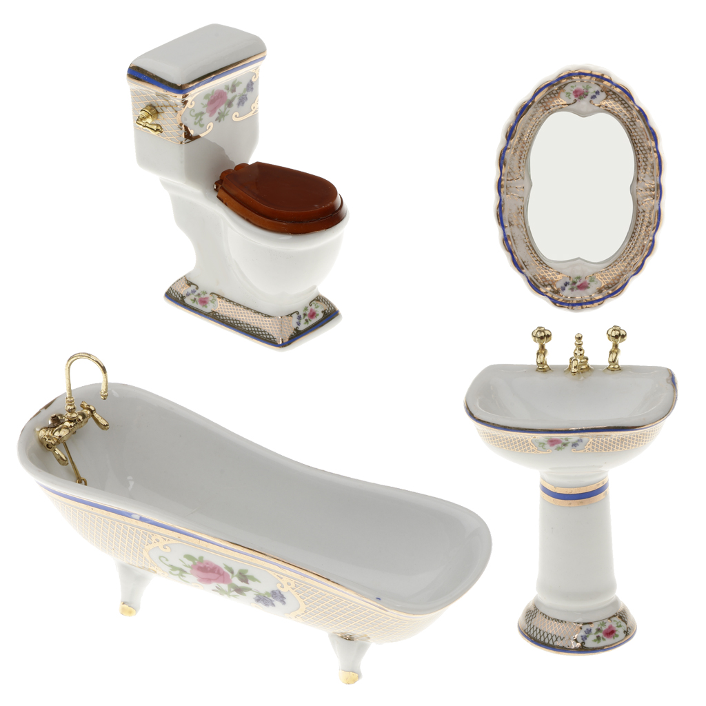 1/12 Dollhouse Miniature Bathroom Furniture Kit Bathtub Toilet Set