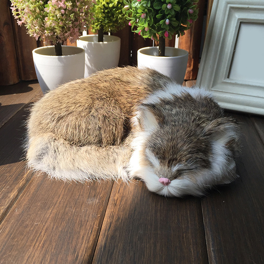 Realistic Sleeping Cat Cute Plush Simulation Figurine Companion Toy for Kids