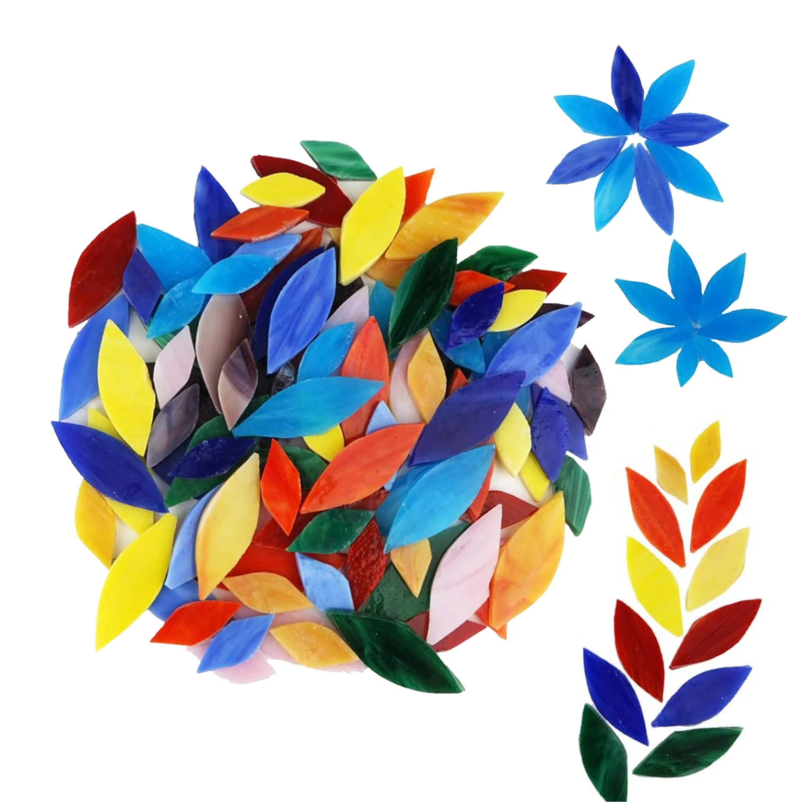 100 Pieces Petal Mosaic Tiles, Hand-Cut Stained Glass Flower Leaves Tiles for Crafts Assorted Size & Colors