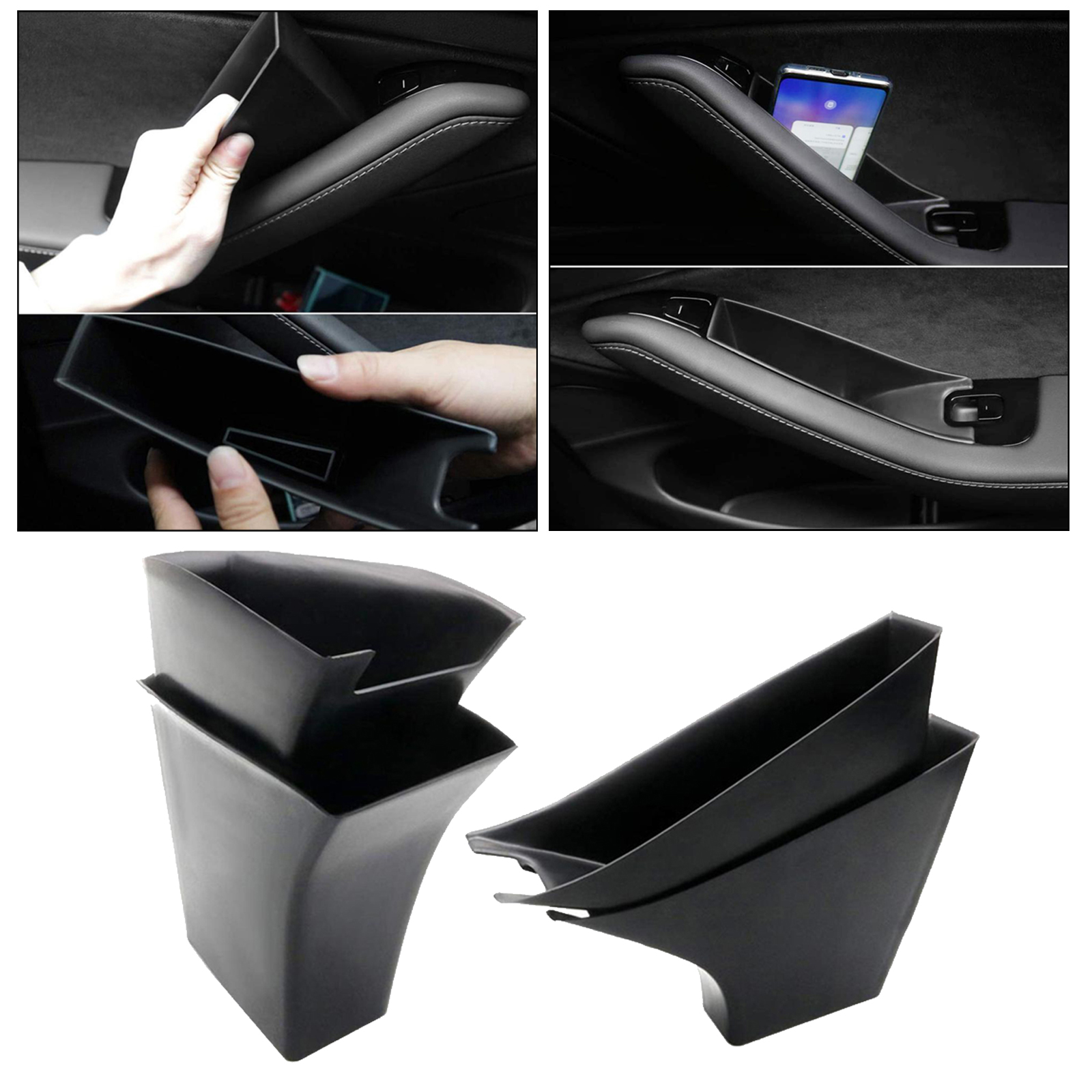 4pcs Car Side Door Storage Box for Tesla Front and Rear Armrest Pocket Phone