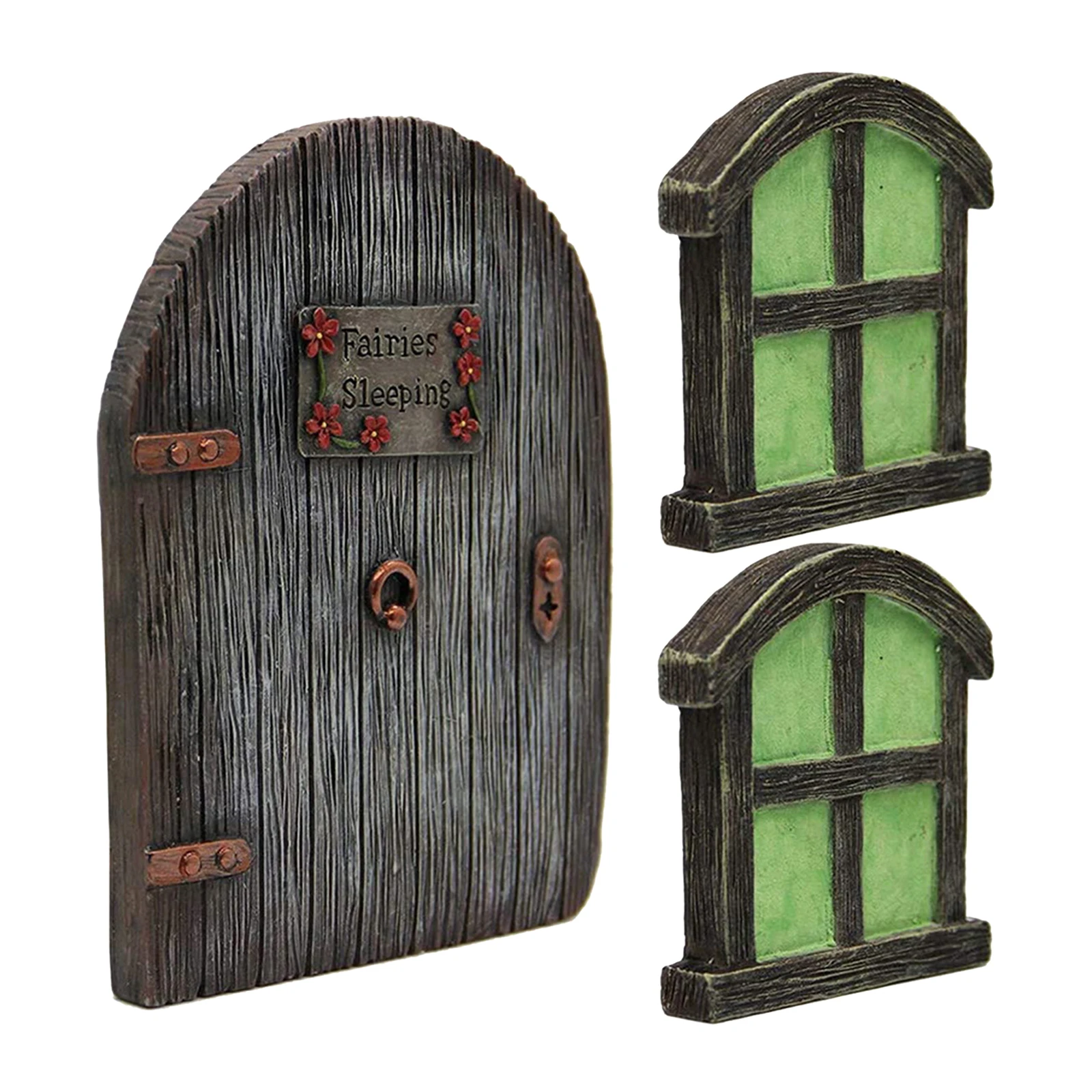vhshppy Miniature Gnome Fairy House Window Door for Trees Outdoor Tree Decoration Garden Accessories Mini Fairy Garden Sculpture Lawn Ornament Decor 1pc A-1, One Size 