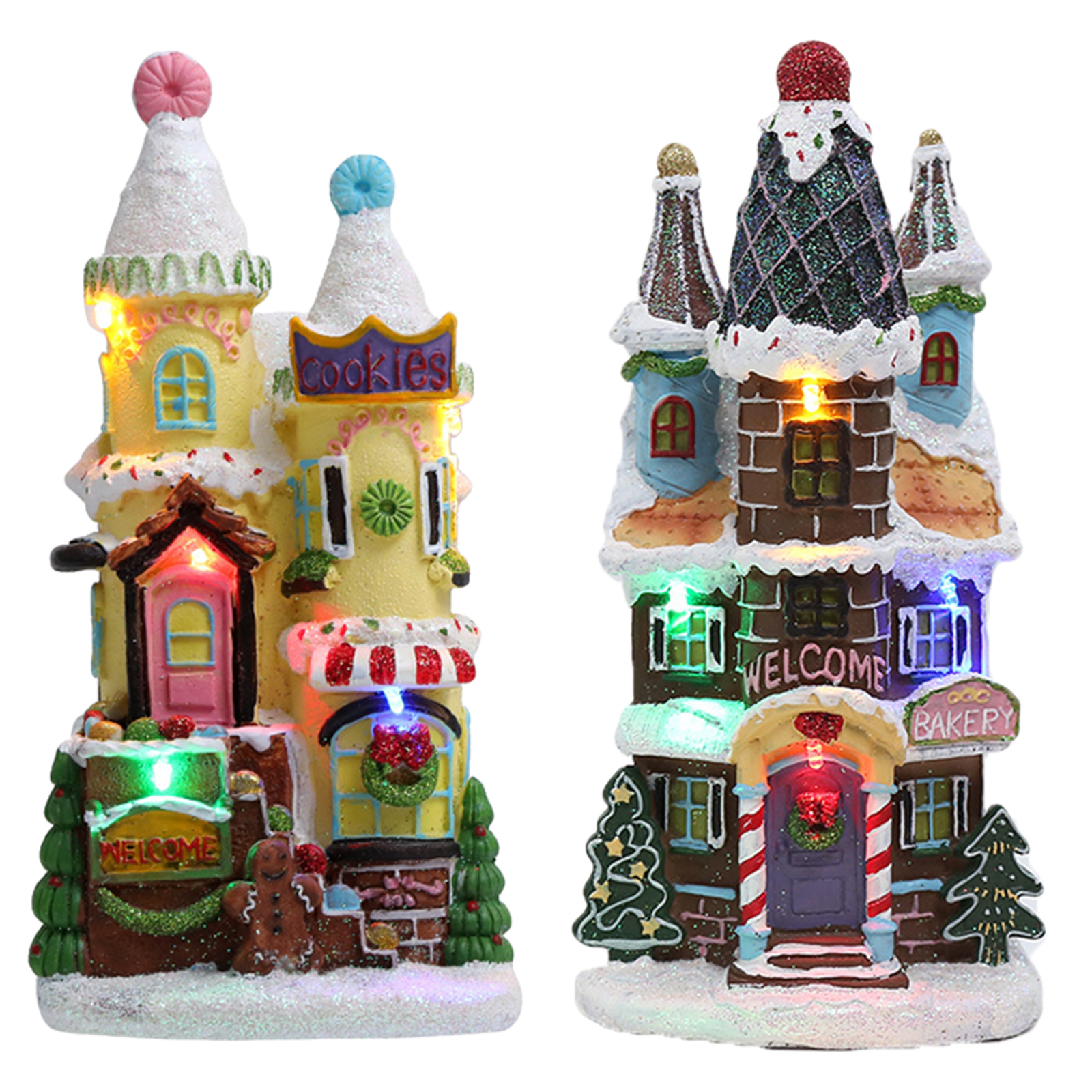 Christmas Snow House Resin Luminous Village Figurines LED Miniature Cottage Hut Landscape Christmas Holiday Decoration