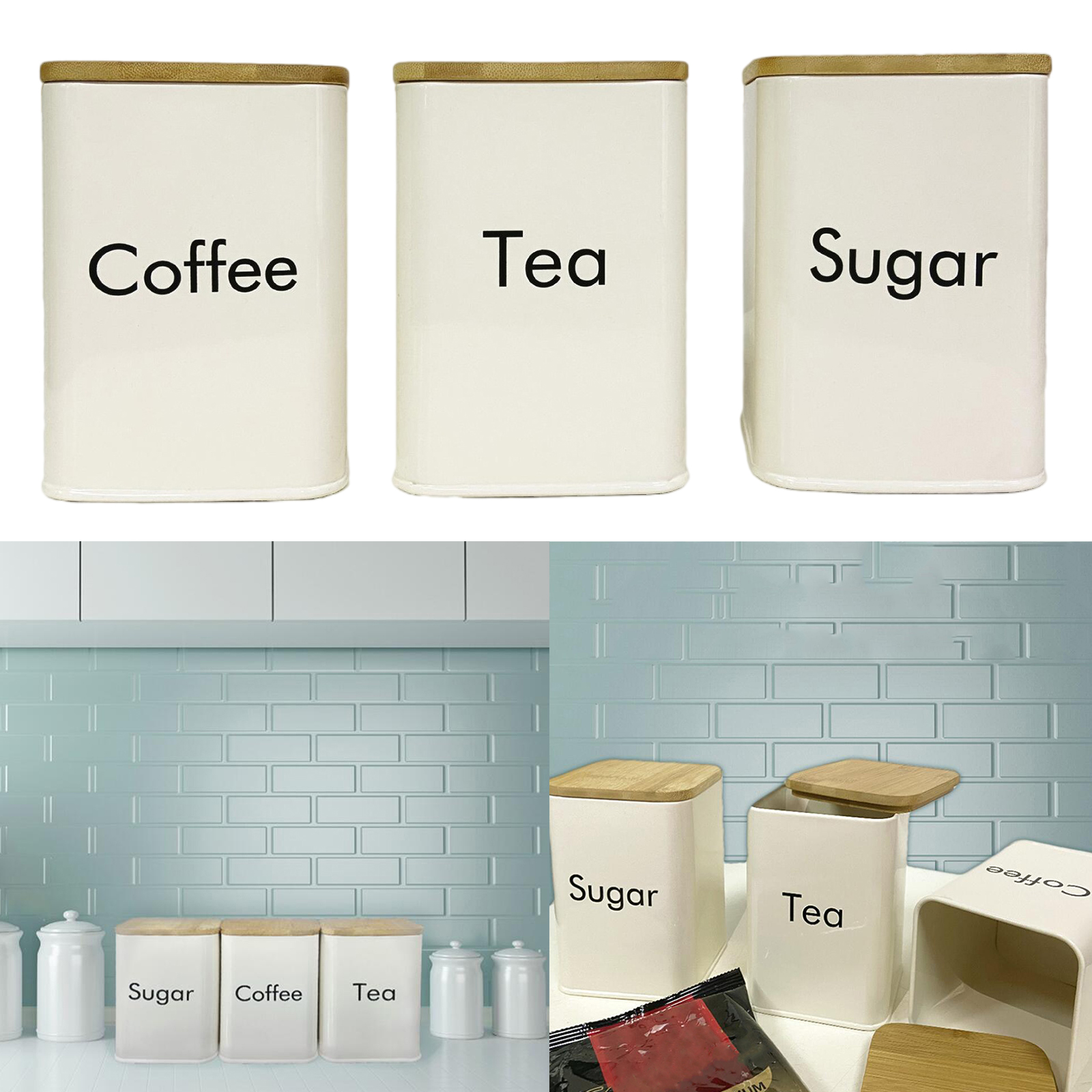 3x Nordic Metal Storage Jars Kitchen Coffee Canister Storage Jars Tea Coffee Sugar Sealed Box Food Sealing Container