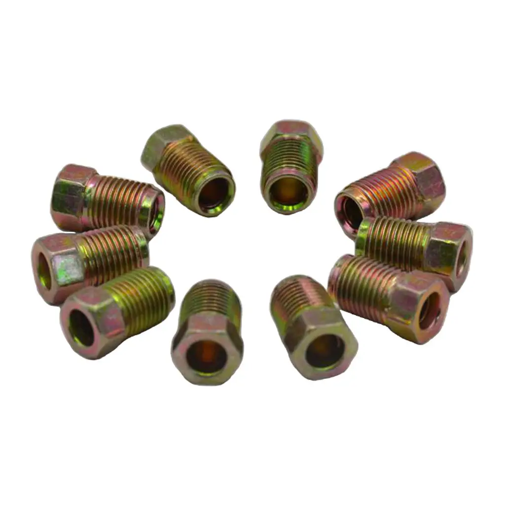 10 Packs 10mmx1mm Brake Pipe Screw Nuts For Braking Steel Tube Brakes Golden