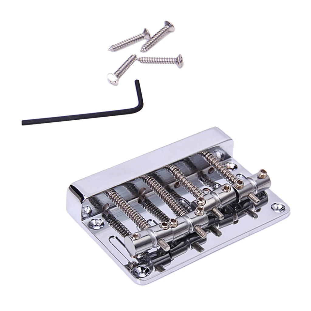 4-String Bass Guitar Bridge, Mounting Screws and Hex Wrench Included--Silver