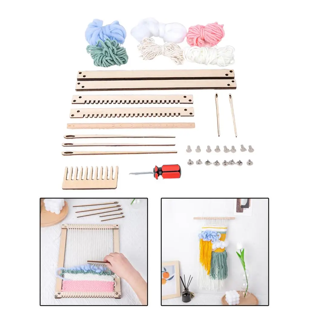 Wooden Weaving Loom Kit Tool Hand-Knitted DIY Tapestry Looms Craft with Needle Knitting Tool for Weaver Supplies Accessories