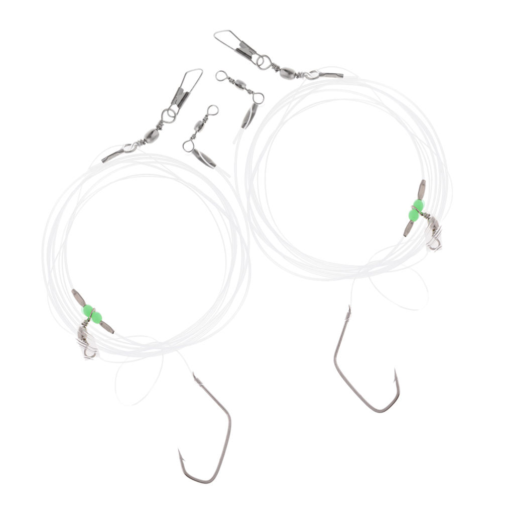 Fishing Wire Leader with 2pcs Hooks Swivels Snaps Beads Sea Fishhooks Fishing Tackle
