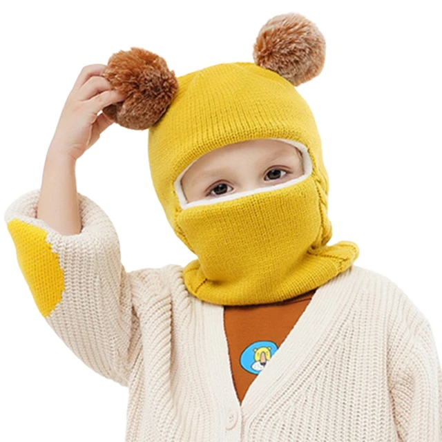 Bonnet en tricot à pompon pour bébé fille et garçon, cagoule, écharpe,  double couche, enfants, hiver - AliExpress