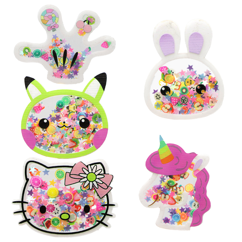 Description Picture 2 of item5 Pcs Cartoon Theme Sequins Acrylic Shakers Liquid Quicksand Patch Flatback Planar Resin For Hair Bows Earrings Crafts,5Yc21235