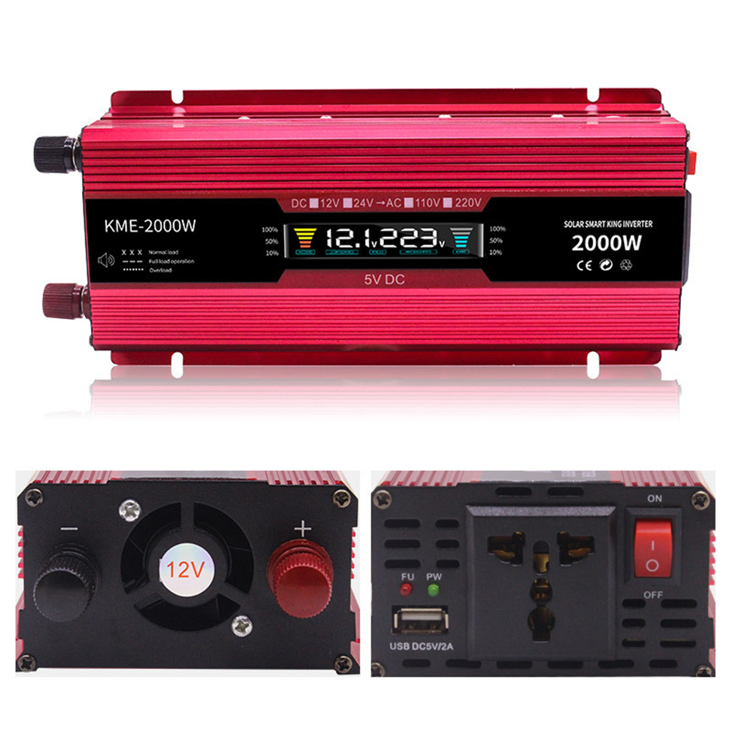 1200W 2000W Power Inverter Pure Sine Wave DC 12 V to 220 V AC LCD for Car RV