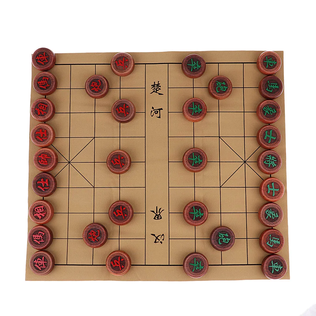 Deluxe Traditional Chinese Chess Set Board Game Xiangqi with PU Checkerboard and Rosewood Pieces