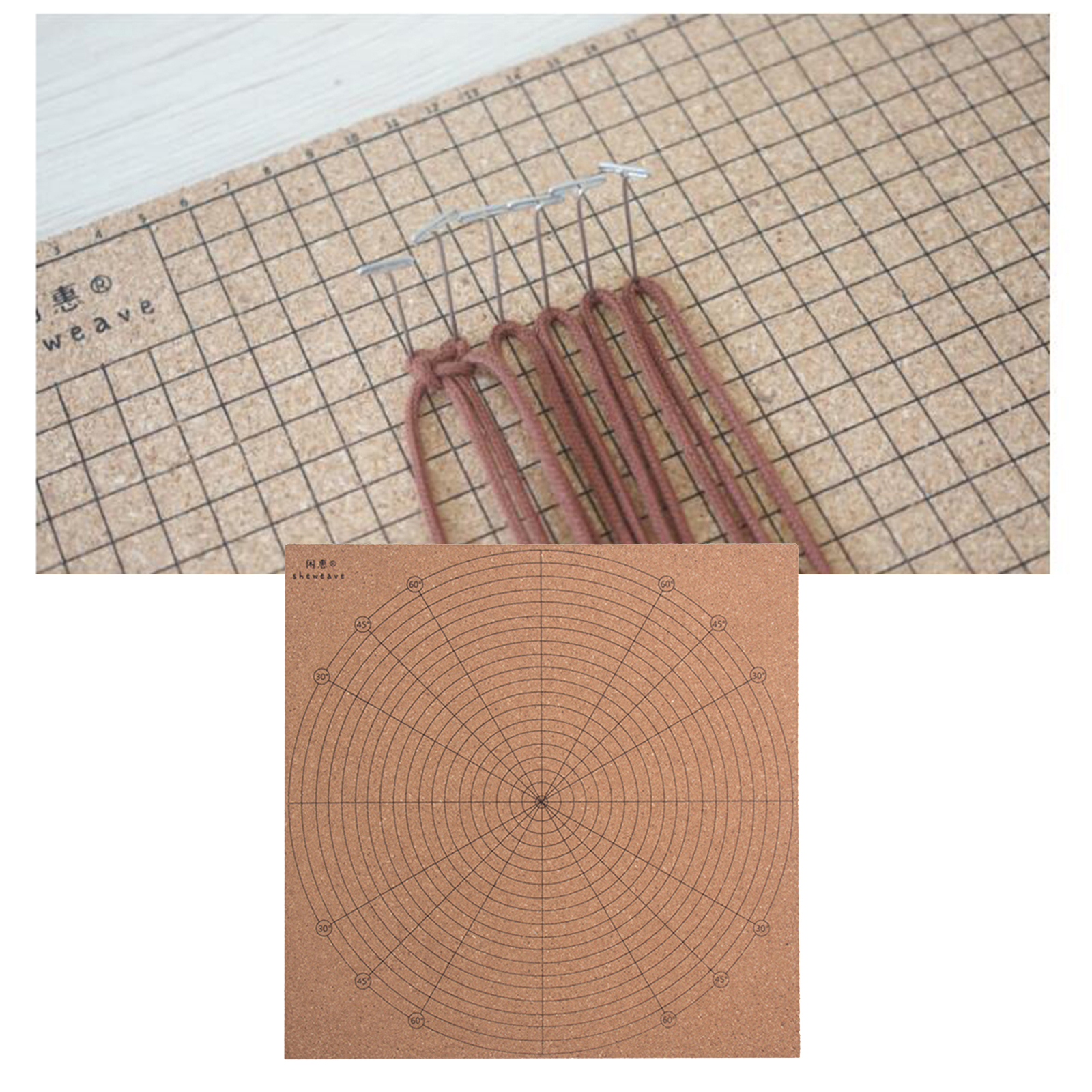 Blocking Boards for Knitting with Grids - Handcrafted Wood Crochet Macrame Board Handmade Knotting Cord Cork Plate