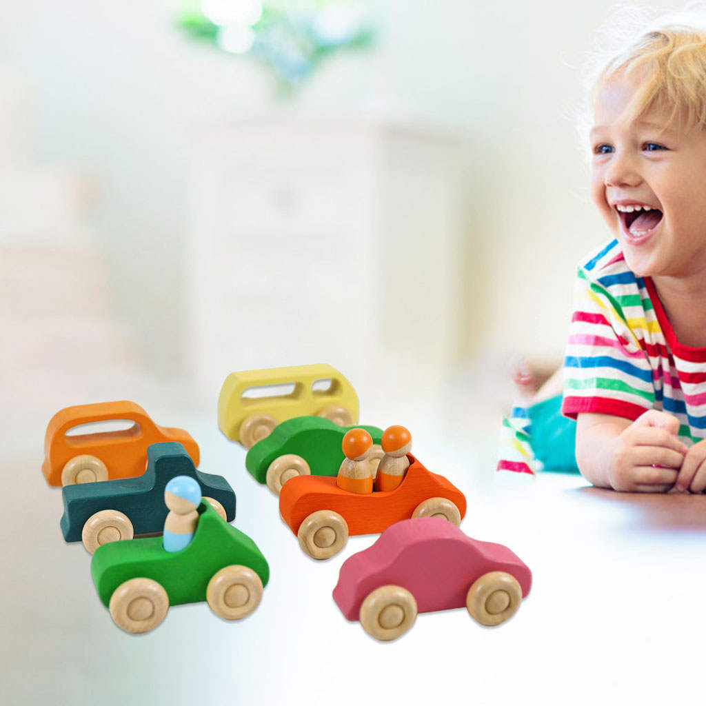 10x Cars Bright Colors Smooth Surfaces Wooden Toy Building Blocks for Early Learning Cultivate Self-Confidence