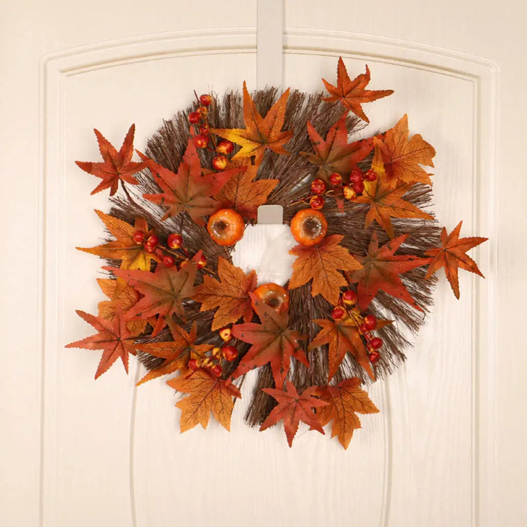 Thanksgiving Maple Leaf Wreath Door Decor Hanging Pendant Garland Autumn Door Ornament Artificial Fall Wreath