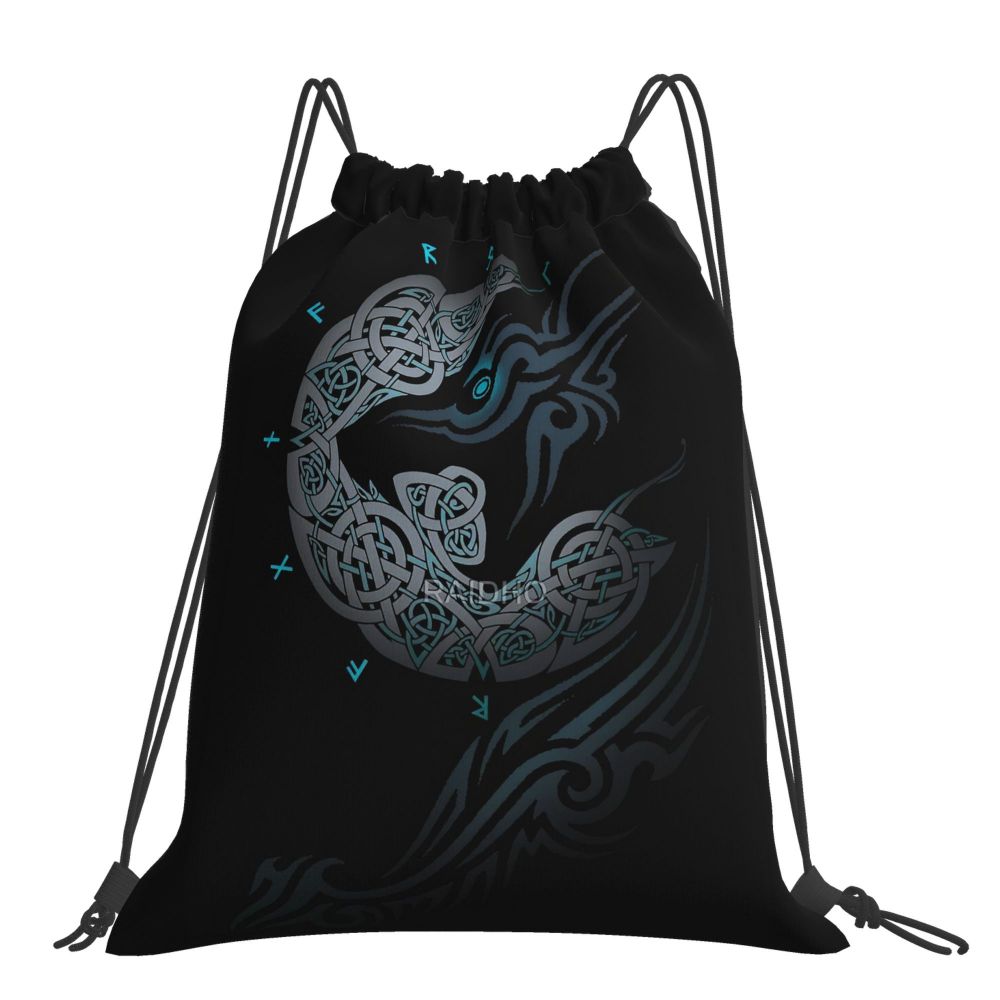 Vikings Fenrir Floki Celtic Dragon Design Drawstring Bags