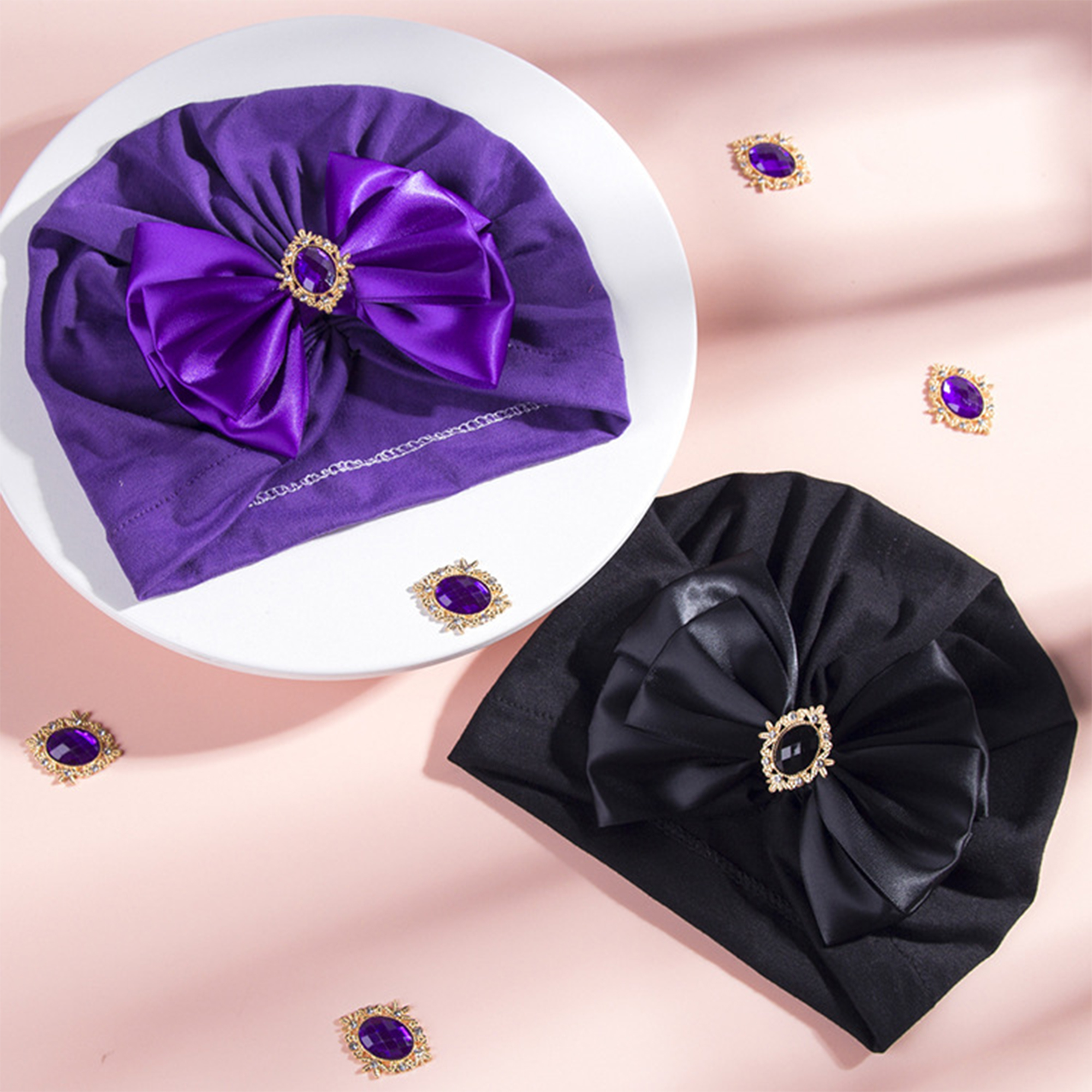 Infant Baby Mädchen Turban Kappe, Shiny Kristall Beanie Hut Stretchy Motorhaube Headwraps mit Bogen Knoten 0-2Years – Detail 2