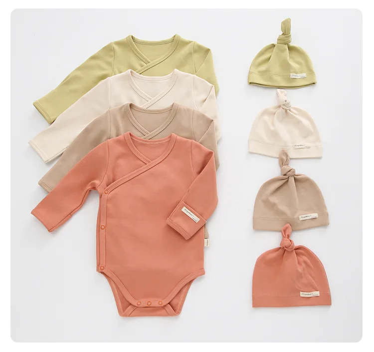Baby Bodysuits for girl  2021 Fall Baby Clothing Long Sleeve Romper +Hat 2Pcs Outfit Solid Overalls Newborn Girls Boys Romper Jumpsuit Baby Kimono Baby Bodysuits comfotable