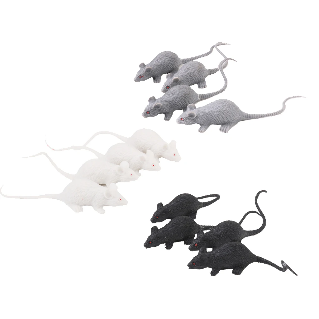 12x Terrible Mouse Deco Figure Rat Toy, White + Black + Gray