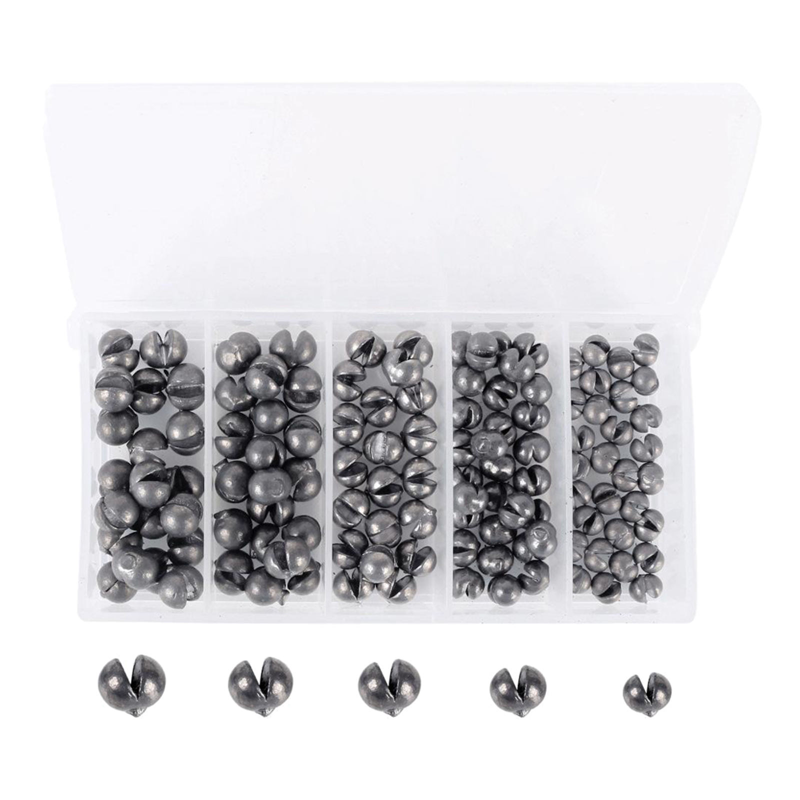 100/120pcs Fishing Weights Kit, Round Split Shot Sinker, Fishing Weights Egg Sinkers with Storage Box, - 5 Sizes