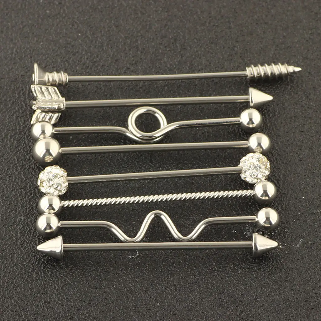 8pcs Industrial Piercing Ball Barbell Ear Bar Earring 14G for Women Girl Gift