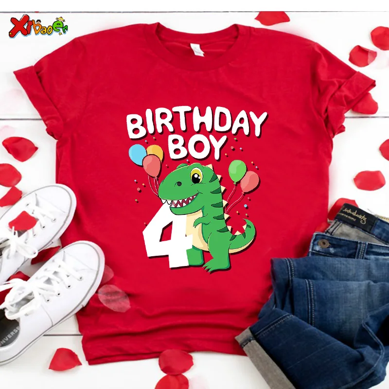 crianças aniversário número dos desenhos animados dinossauro camisa crianças feliz aniversário comic presente curto camiseta meninos meninas animal engraçado presente