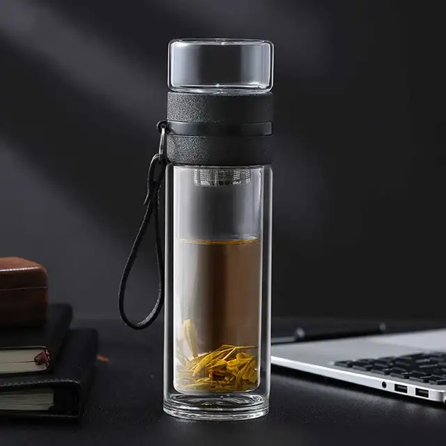 550 ML New Glass Water Bottles With Straw Tea Infuser Filter Clear