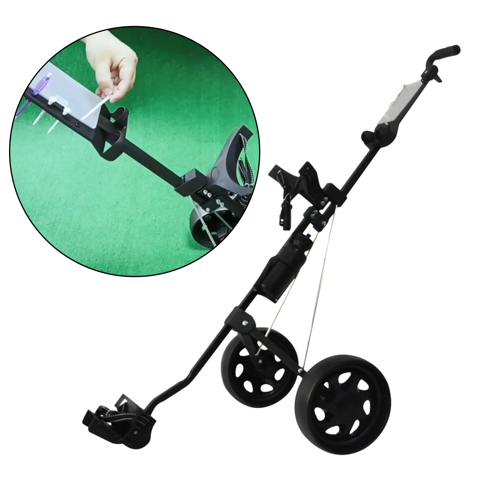 Golf Push Cart Swivel Foldable 2 Wheels Pull Cart Golf Trolley with Scorecard Stand Bottle Cages Golf Cart Bag Carrier