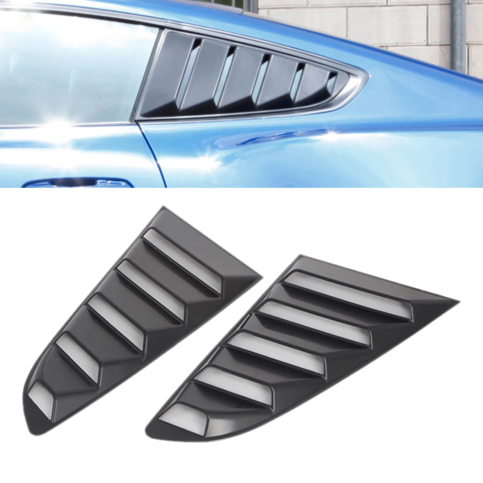 2Pcs Rear Quarter Side Window Louvers Shutter Air Vent Scoop Shades Black Cover for Ford Mustang 2015-Present