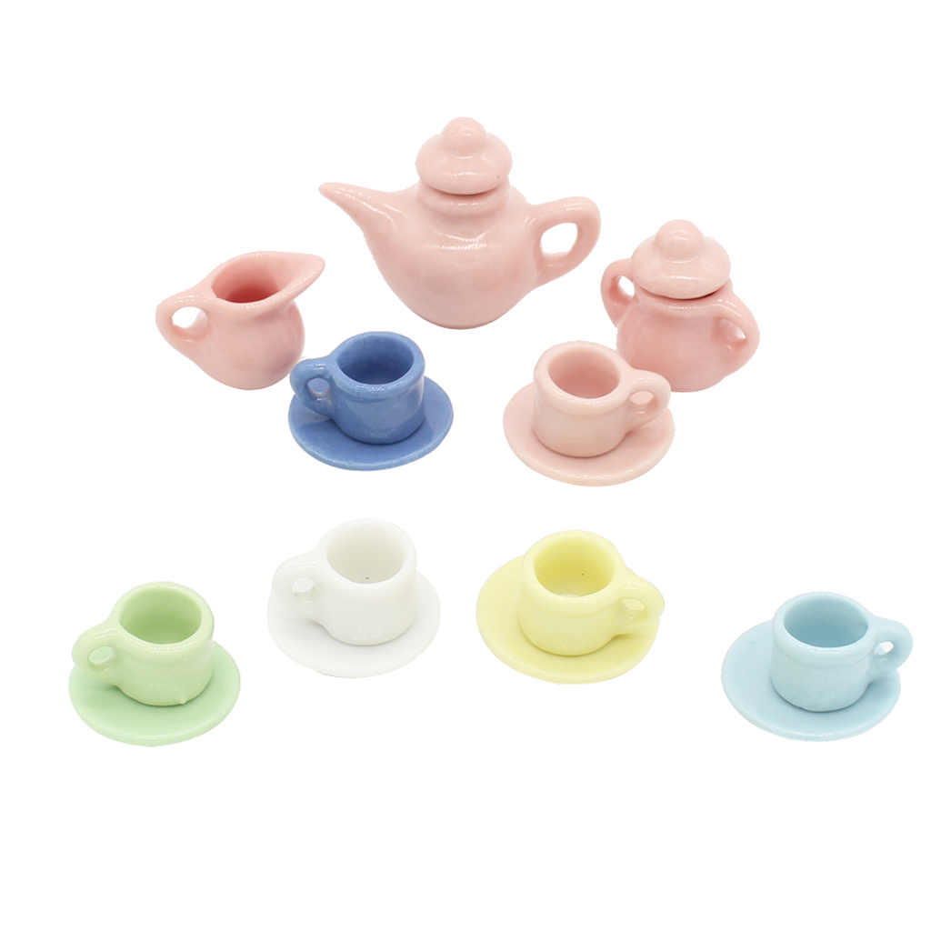 9-Piece / Set 1:12 Dollhouse Miniature Porcelain Tea Set Tea Set Tableware for