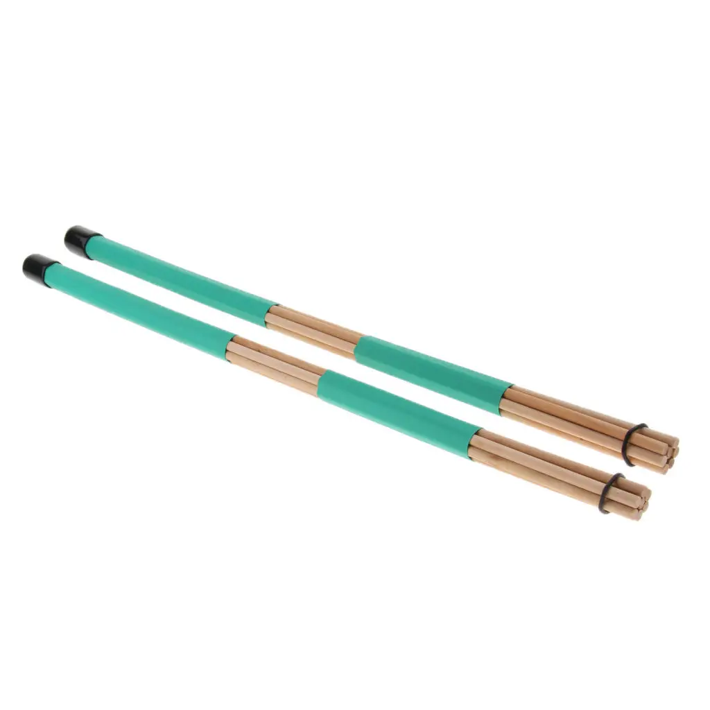 1 Pair Wooden Drum Multi Rods Sticks Drumsticks Brushes with Rubber Handle