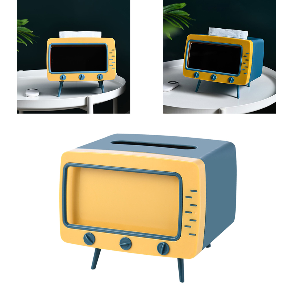 Creative 2 in 1 Multifunctional TV Tissue Box Mobile Phone Stand Holder Storage Case Organizer for Home Bedroom
