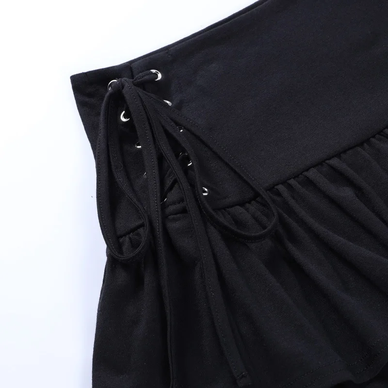 Punk Mall Goth Black A-line Skirt E-girl Gothic Grunge Bandage High Waist Mini Skirt Kawaii Harajuku Streetwear Women Clothes