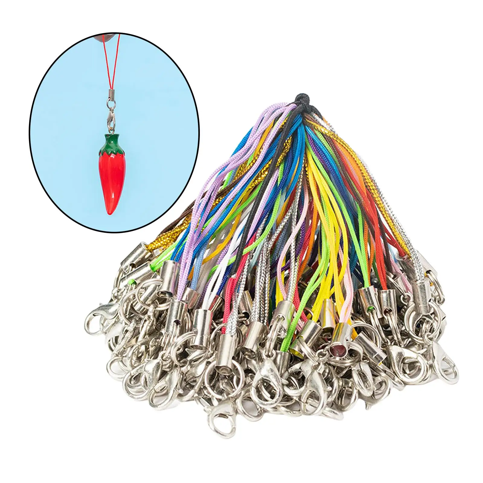100Pcs Lanyard Strap Lobster Clasp Cord Charms Mobile Cell Phone Key Chain Ring Jewelry Making Lariat Cord Strap DIY Supplies