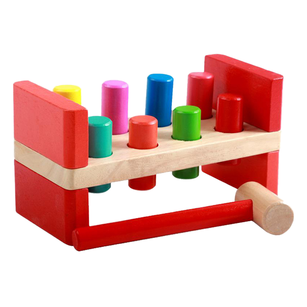 Wooden Toys Pounding Bench Toys for 18 Months 2 Year Old, Wooden Pegs Hammer Bench Educational Toy for Kids Boys Girls