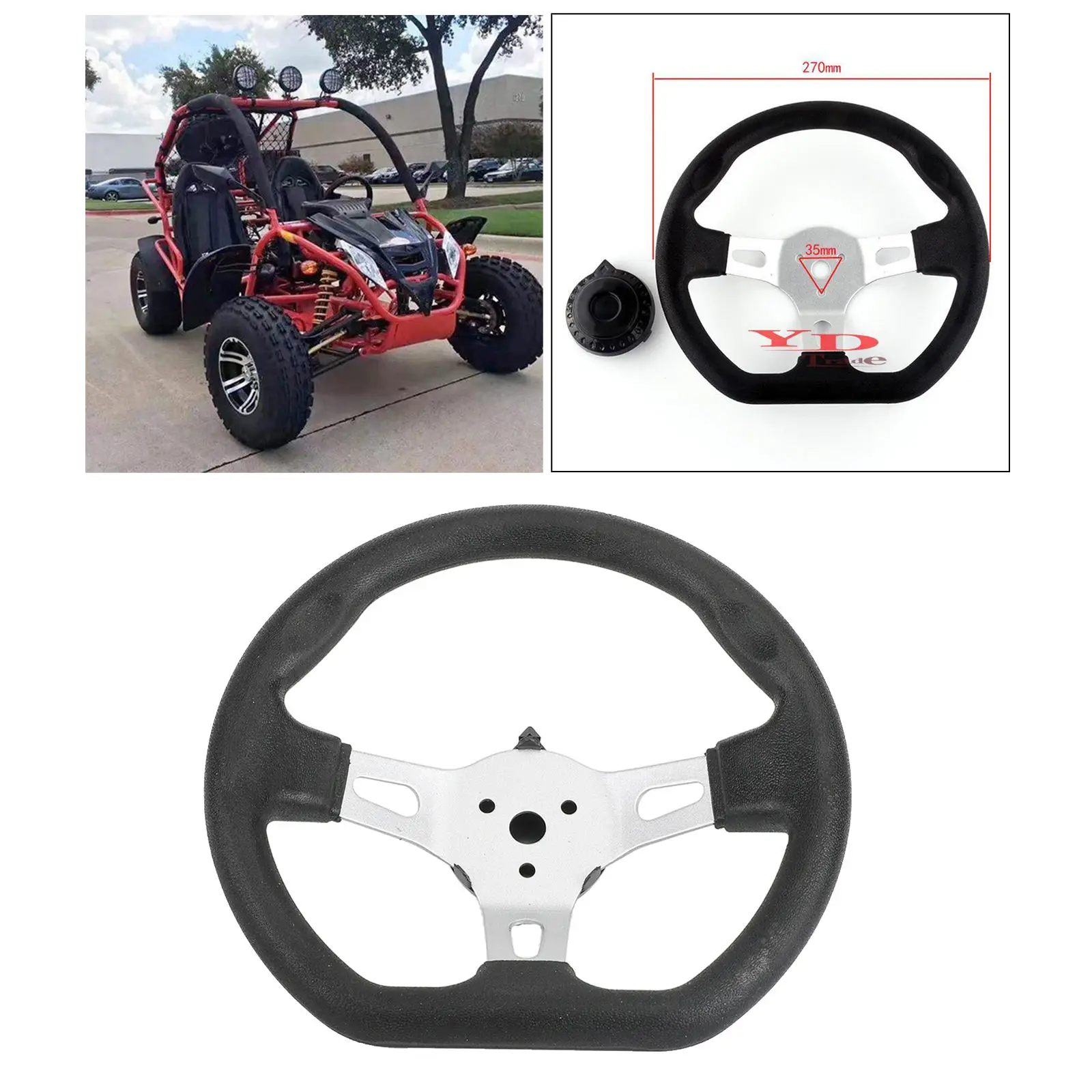 270MM Classic Steering Wheel for Beach Kart Go Kart Buggy Part Accessories - Black